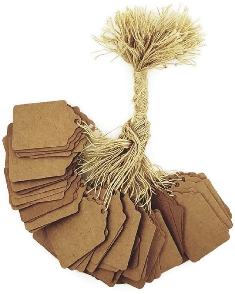 FlanicaUSA 100 pcs Kraft Gift Marking Tags Price Labels Display Tags Strung for Crafts & Gifts. Personalize & Price Your Merchandise (5/8" x 15/16") - Image 1